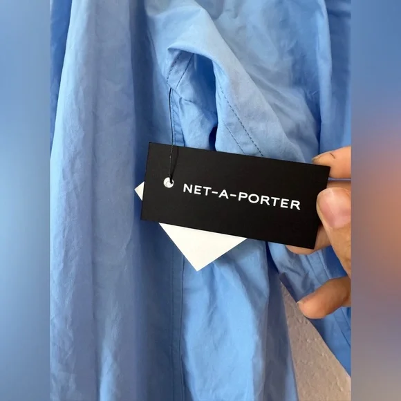 NWT AZ FACTORY+Lutz Huelle Sunset off-the-shoulder pleated cotton-poplin maxi - Picture 8 of 14